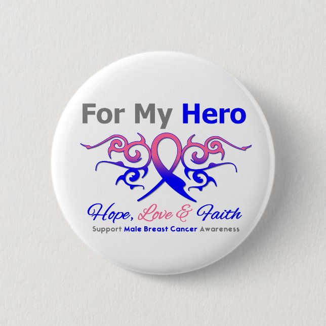 Der männliche Brustkrebs-Tribal Ribbon Hero Button (Vorderseite)