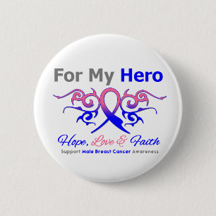 Der männliche Brustkrebs-Tribal Ribbon Hero Button