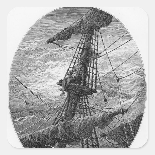 Der Mariner während eines Sturms den Mast hinauf Quadratischer Aufkleber (Vorderseite)
