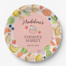 Der Markt für Obst und Gemüse in Pastellrosa Pappteller
