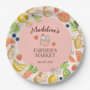 Der Markt für Obst und Gemüse in Pastellrosa Pappteller