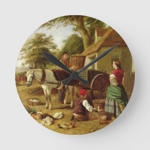 Der Markt-Wagen, 1864 (Öl auf Leinwand) Runde Wanduhr