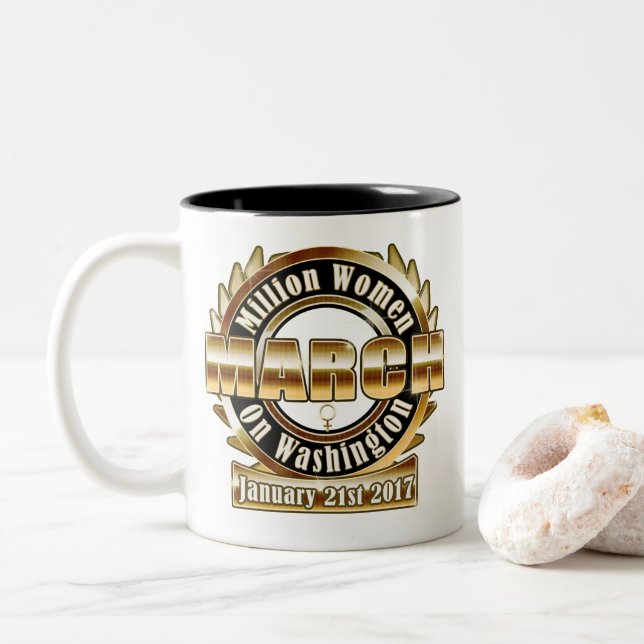 Der März Million Frauen auf schwarzem Gold Zweifarbige Tasse (Mit Donut)