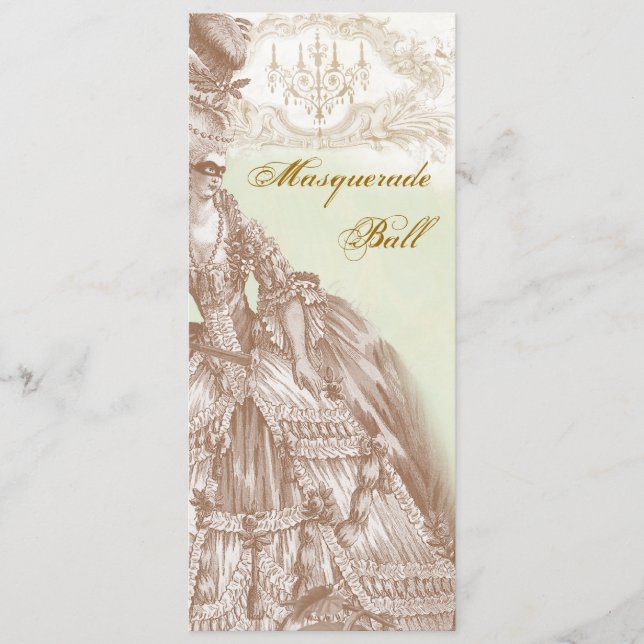 Der Maskenball, das aquamarine Menü und das Gold Menükarte (Vorderseite)