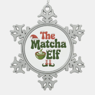 Der Matcha-Elfen-Zauber-Christmas-Getränk Schneeflocken Zinn-Ornament