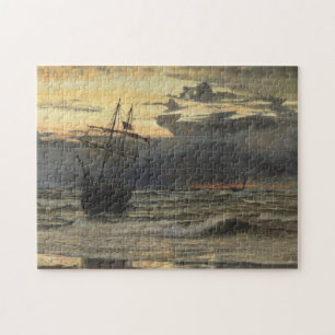 Der Meer-Strand nach einer Sturm-Zeit, Dämmerung