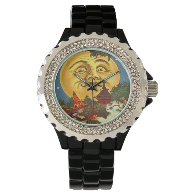 Der Mensch auf dem Mond Schwarze Katze Hexenmatte  Armbanduhr (Vorderseite)