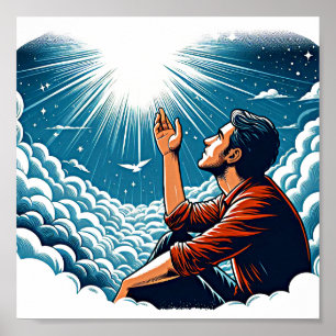 Der Mensch, der auf den Himmel hinaufblickt, spric Poster