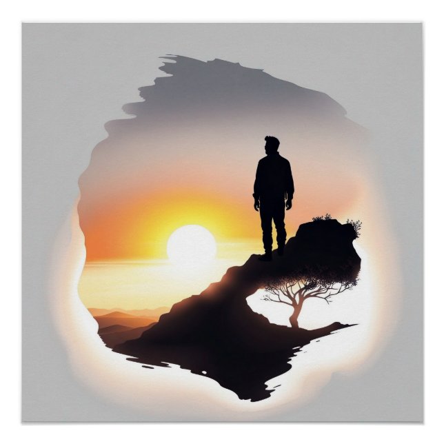 Der Mensch, der über den Sonnenaufgang nachdenkt Poster (Vorderseite)