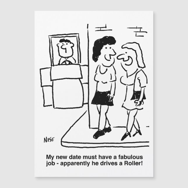 Der Mensch fährt einen Roller Funny Cartoon Magnet (Vorderseite)