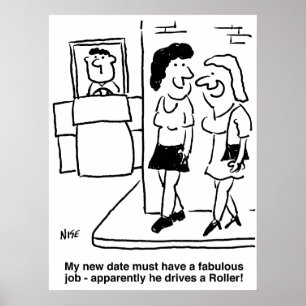 Der Mensch fährt einen Roller Funny Cartoon Poster