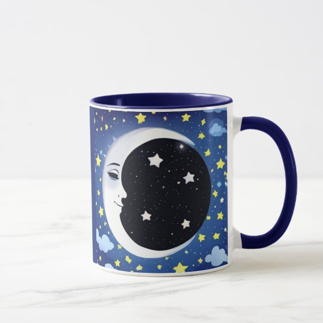 Der Mensch im Mond auf einem Sternenhimmel Tasse (Rechts)