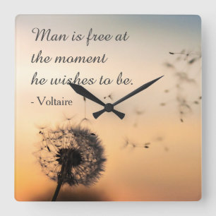 Der Mensch ist frei Voltaire Zitat Quadratische Wanduhr