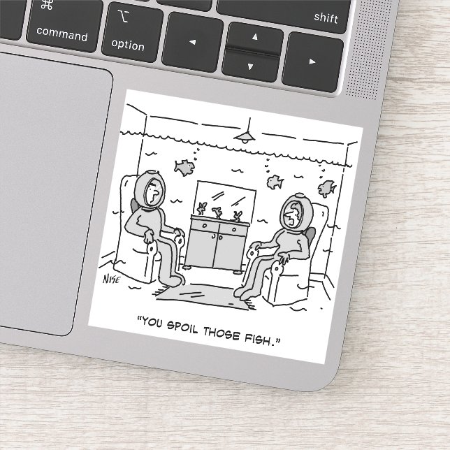 Der Mensch verdirbt seinen tropischen Fisch Aufkleber (Detail)