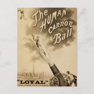 Der menschliche Kanonenball, Vintages Zirkusposter Postkarte