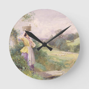 Der Milkmaid, 1860 (w/c auf Papier) Runde Wanduhr
