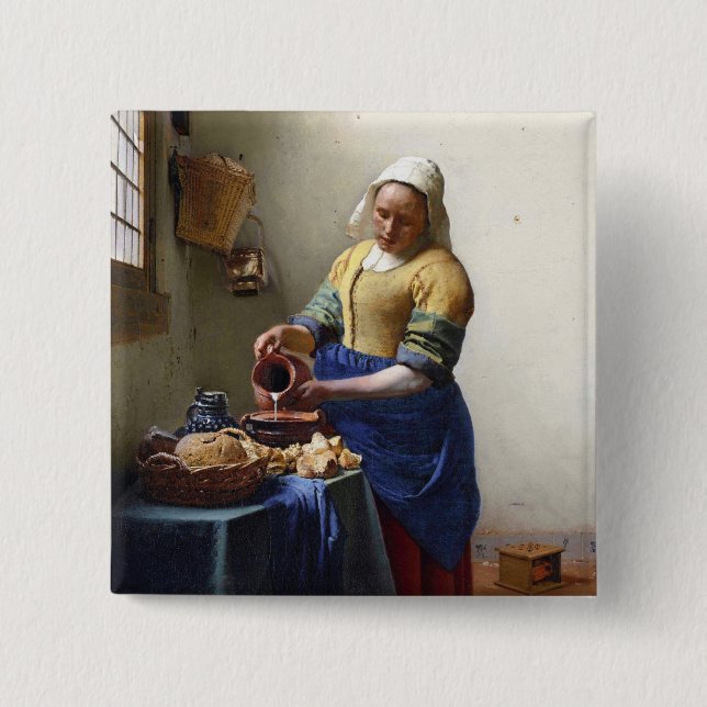 Der Milkmaid, c.1658-60 (Öl auf Leinwand) Button (Vorderseite)