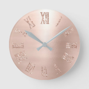 Der minimale Rosen-Goldrosa-Rosen-Glitzer erröten Runde Wanduhr