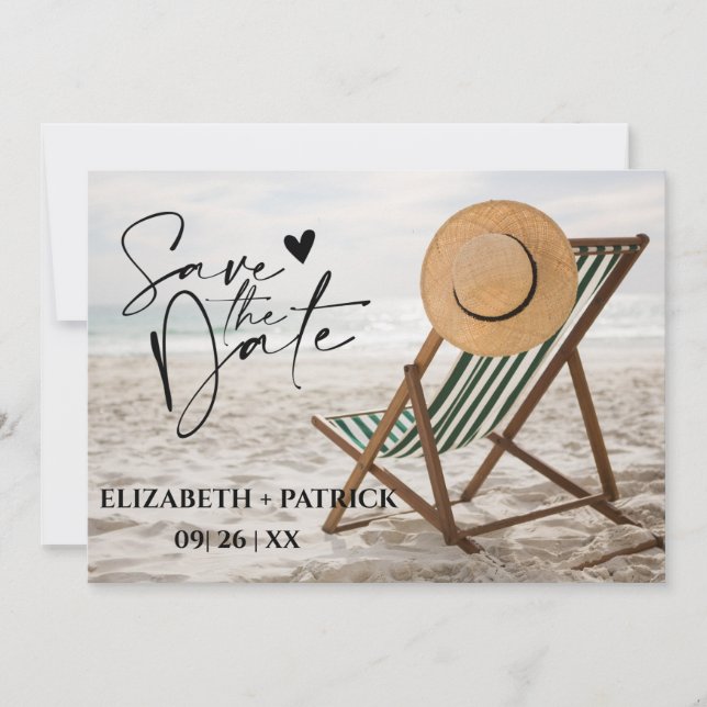 Der minimalistische, tropische Strand Save The Date (Vorderseite)