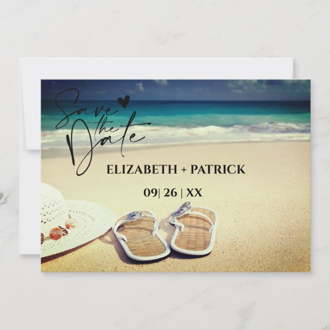 Der minimalistische, tropische Strand Save The Date (Vorderseite)