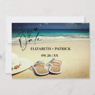 Der minimalistische, tropische Strand Save The Date