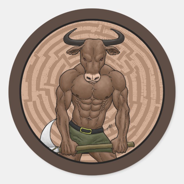 Der Minotaur Runder Aufkleber (Vorderseite)