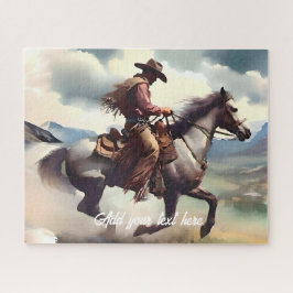 Der moderne Cowboy reiten beim Graupferd