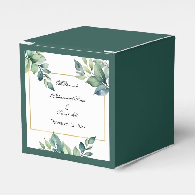 Der moderne Eukalyptus Verlasse muslimische Hochze Geschenkschachtel (Vorderseite)
