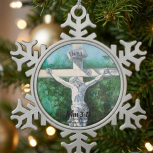 Der moderne Glaube John 3:16 Schneeflocken Zinn-Ornament
