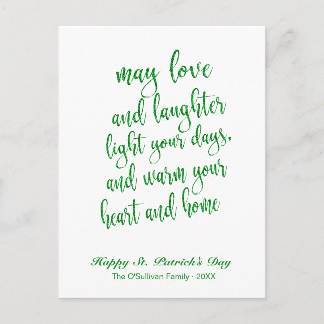 Der moderne Glitzer Irish Blessing St. Patrick's D Postkarte (Vorderseite)