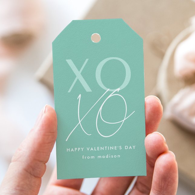 Der moderne XOXO Minze Grüne Valentinstag Geschenkanhänger (Von Creator hochgeladen)