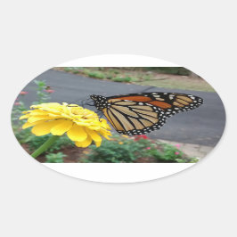 Der Monarch auf dem Gelben Zinnia Ovaler Aufkleber