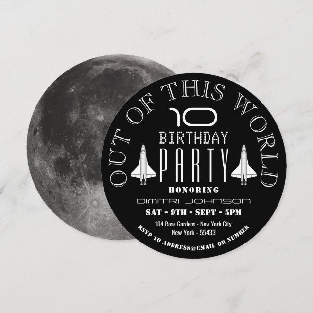 Der Mond, die Raumfähre zum Geburtstag Einladung (Vorne/Hinten)