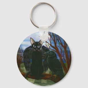 Der Mond-schwarze Katzen-Krähen-gotischer Schlüsselanhänger