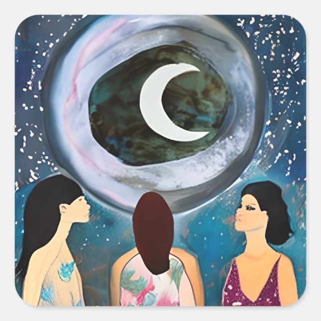 Der Mond segnet Frauen Quadratischer Aufkleber (Vorderseite)