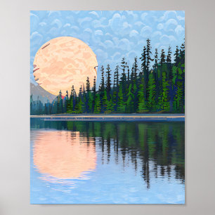 Der Mond über einem See Poster