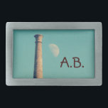 Der Mond und ein Turm: Aberystwyth Rechteckige Gürtelschnalle<br><div class="desc">Das Wellington Monument ist eine Steinsäule, die auf dem Gipfel des Südforts in Pen Dinas errichtet wurde. Als Denkmal für den Herzog von Wellington wurde es wahrscheinlich 1858 oder ein oder zwei Jahre zuvor errichtet. Die Hauptverantwortliche für den Bau war W.E. Richards von Bryneithin. Das Denkmal bildet eine achtzehn Meter...</div>
