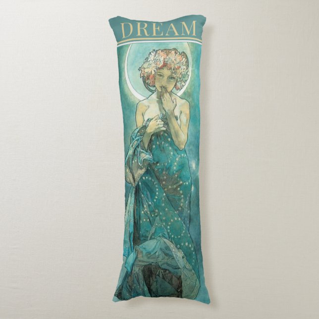 'Der Mond von Mucha, Traum Grünes Kissen (Vorderseite Vertikal)