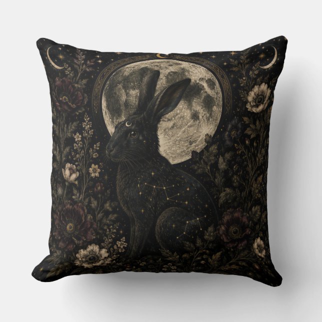 Der Mondhase | Gothic Celestial Botanical Throw  Kissen (Vorderseite)