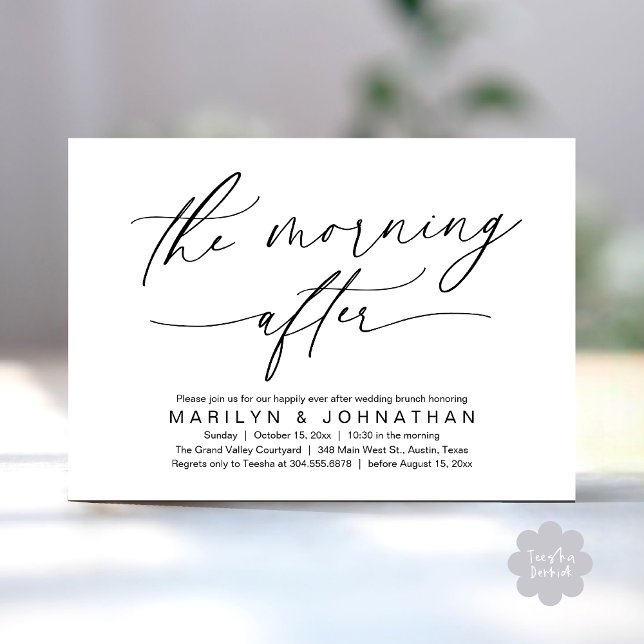 Der Morgen nach der Hochzeitsfeier Einladung (The Morning After Modern Romantic Post Wedding Elopement Brunch Invitation Card PDF in White Black)