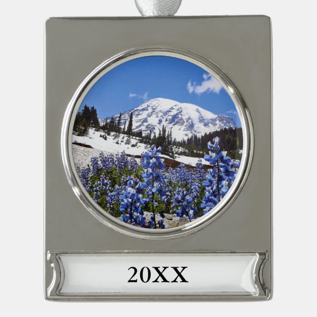 Der Mount Rainier am Paradies-Punkt Banner-Ornament Silber (Vorderseite)