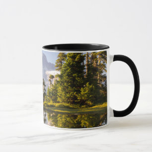Der Mt. Rainier spiegelt sich in einem Bergsee nah Tasse
