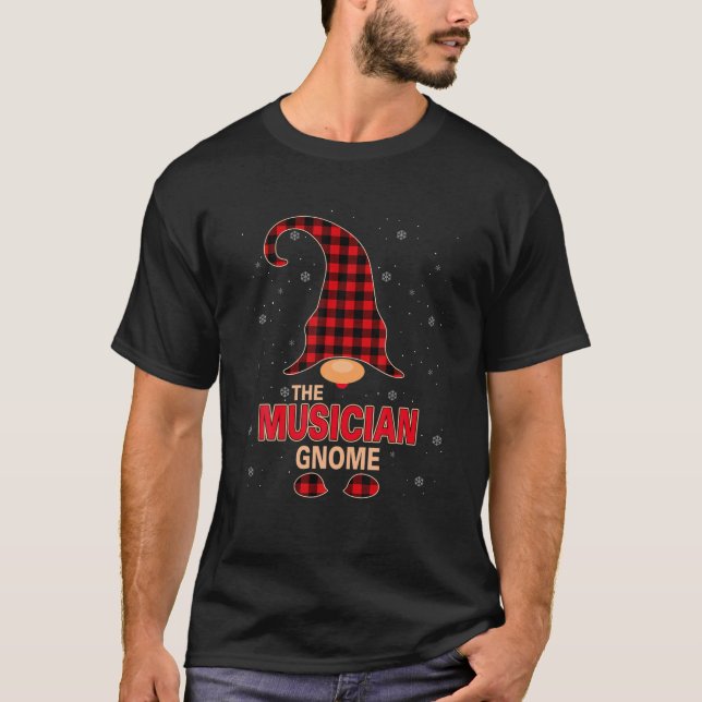 Der Musiker Gnome Christmas Red Buffalo Kariert Pa T-Shirt (Vorderseite)
