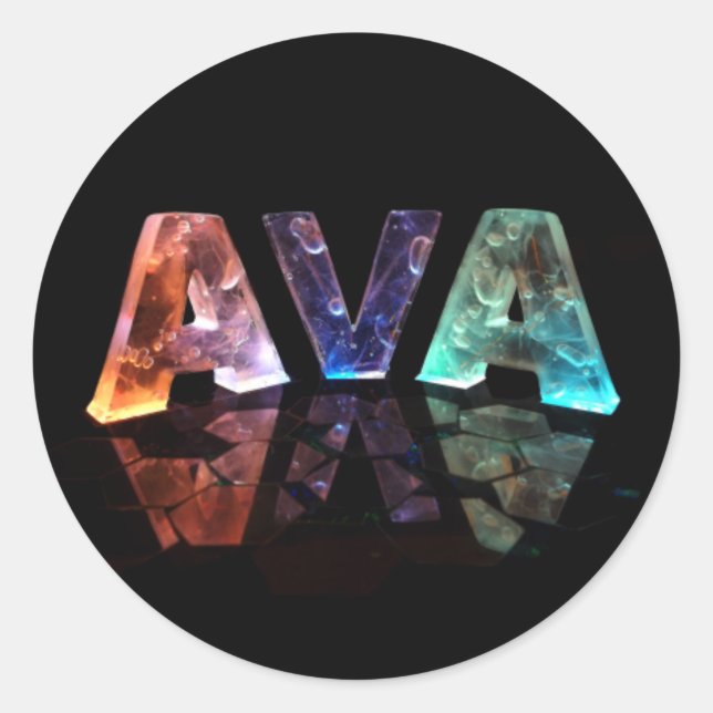 Der Name Ava in 3D-Leuchten Runder Aufkleber (Vorderseite)
