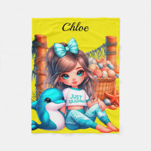 Der Name der personalisierten Girl sitzt mit ihren Fleecedecke