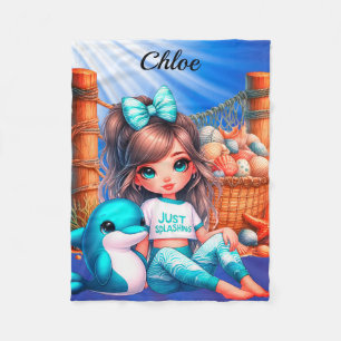 Der Name der personalisierten Girl sitzt mit ihren Fleecedecke