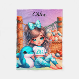 Der Name der personalisierten Girl sitzt mit ihren Fleecedecke