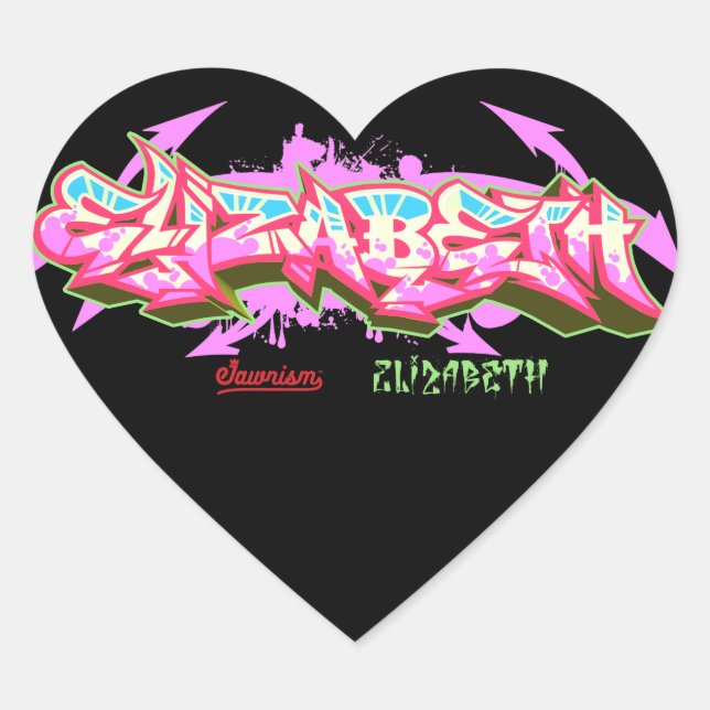 Der Name Elizabeth in Graffiti-Stickers | Herz Herz-Aufkleber (Vorderseite)