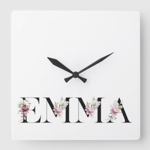 Der Name Emma. Weibliche Namen. Quadratische Wanduhr