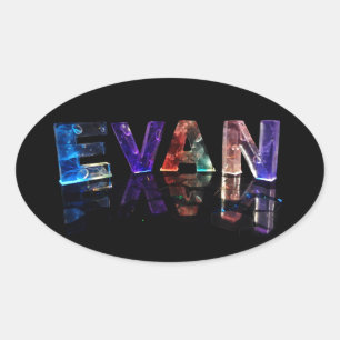 Der Name Evan in 3D-Leuchten (Foto) Ovaler Aufkleber